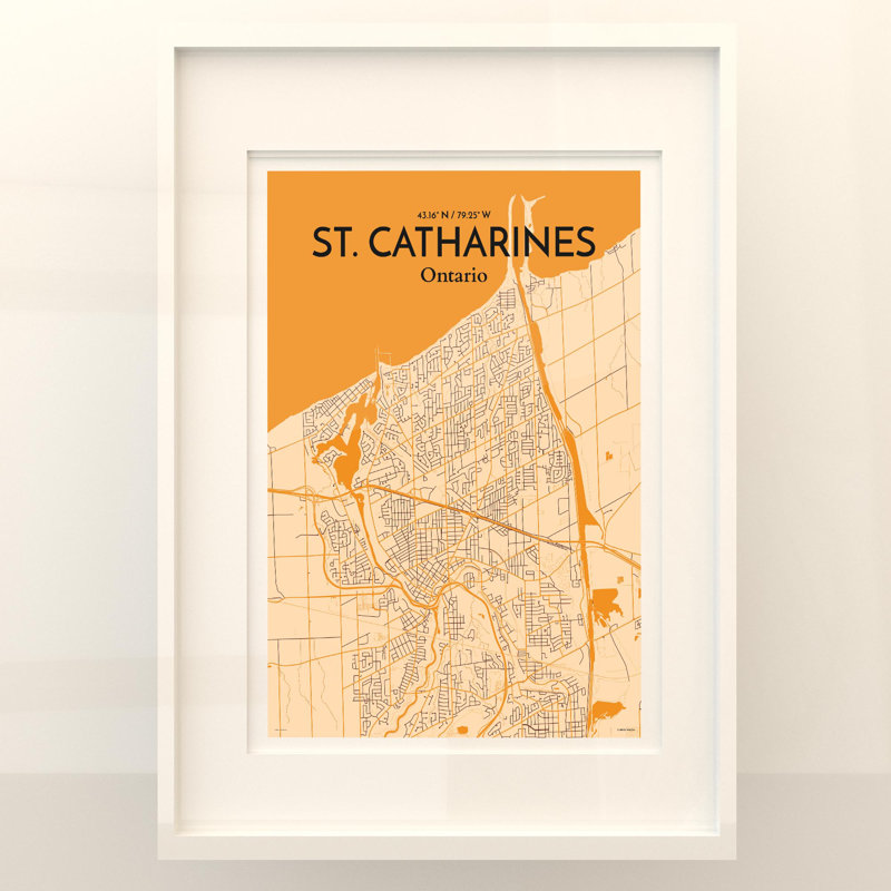 St. Catharines City Map, impression, H 27,6 po x l 19,7 po, Orange / or pâle