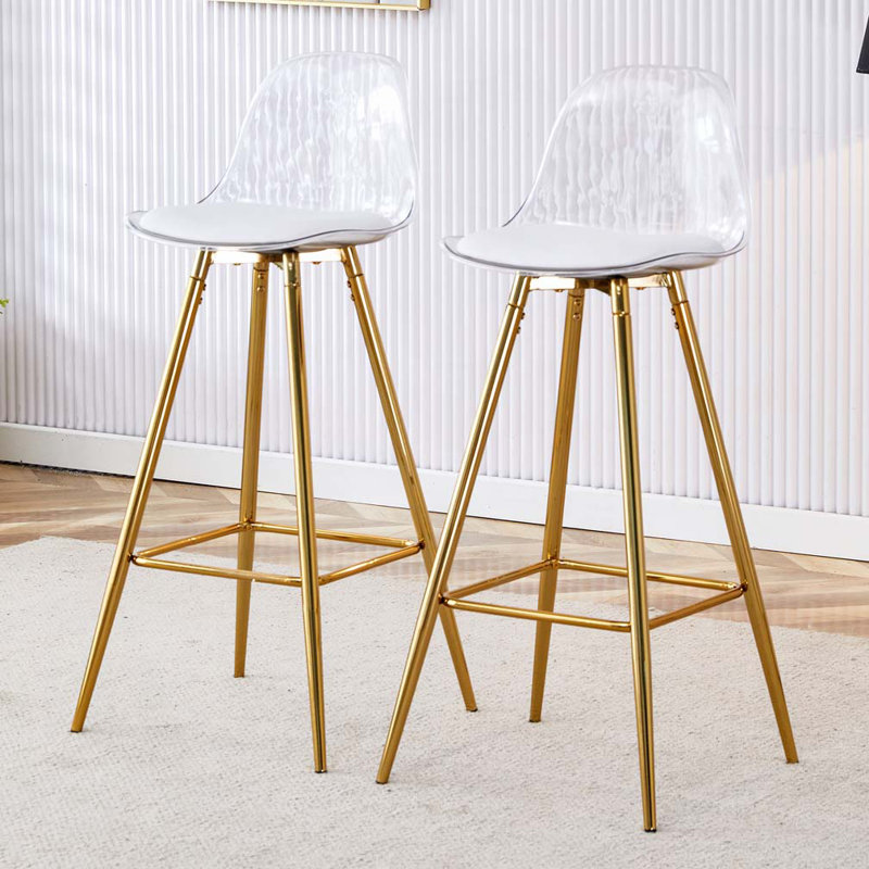 Tabouret de bar rembourré en similicuir avec pieds, Argent argent