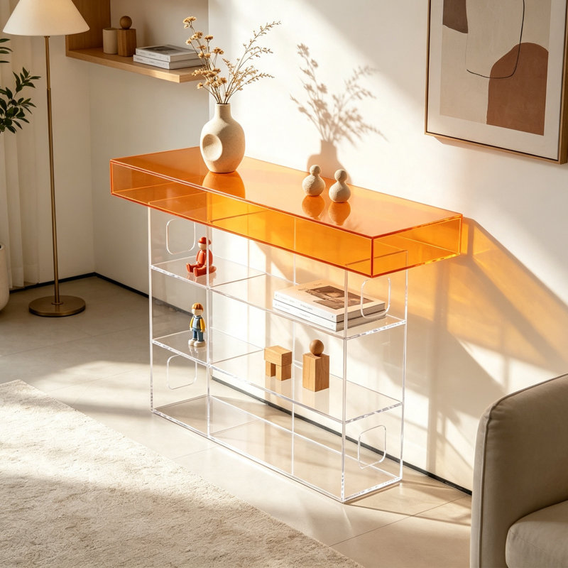 Console en acrylique, H 33,46 po x l 47,24 po x P 13,78 po