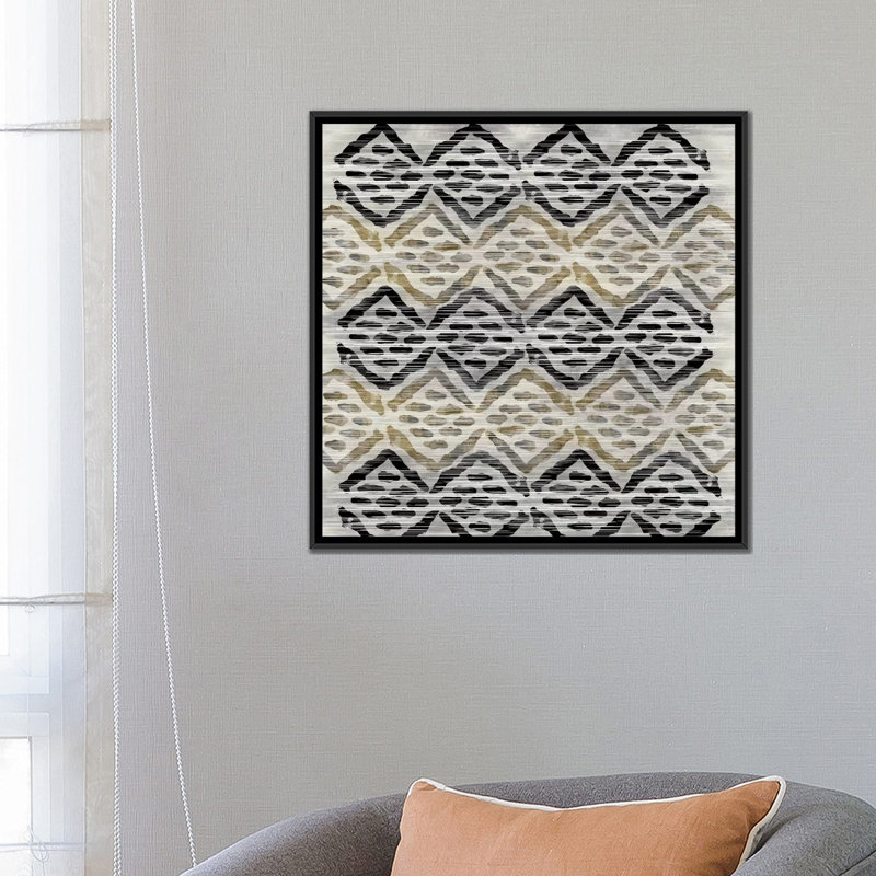 « grey tribal iii », reproduction d’impression sur toile, H 18 po x l 18 po x P 1,5 po, Pas de tapis, Toile avec cadre noir