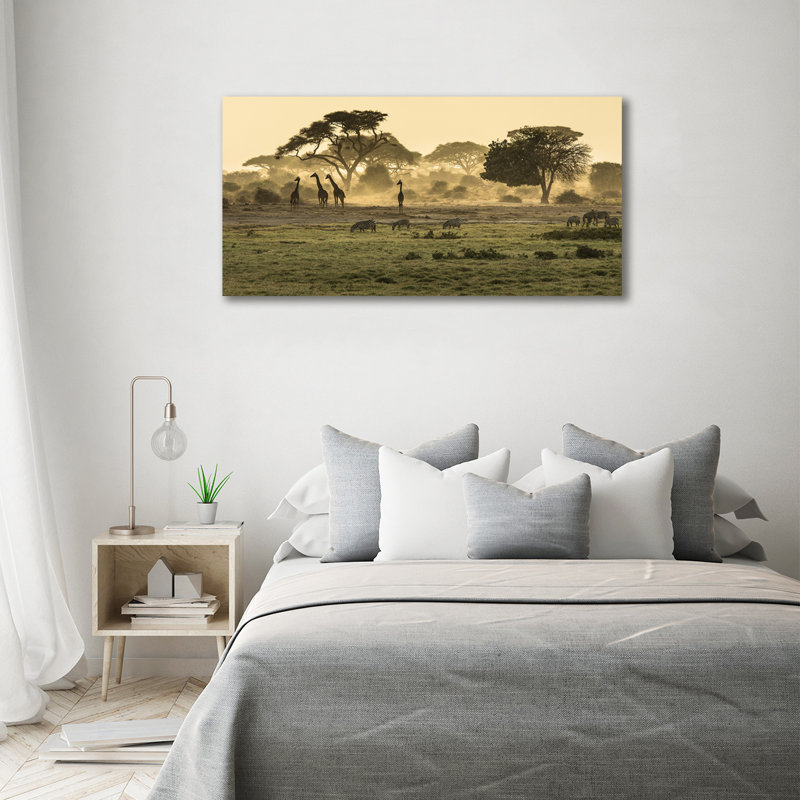 Giraffes In The Savannah - No Frame Print on Canvas