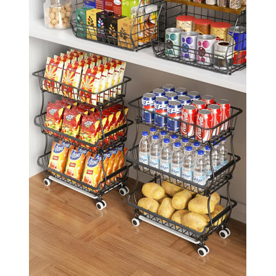 Three Layer Wheeled Rolling Food Storage Room Sorting Rack