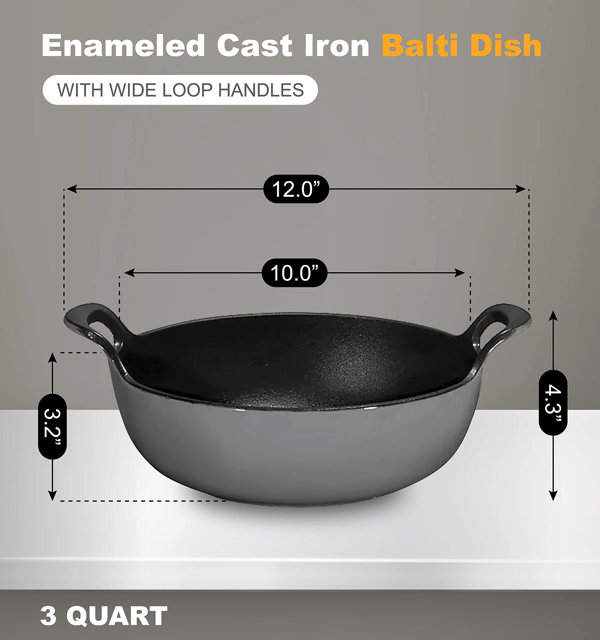 Bruntmor 14 Grey Enameled Cast Iron Wok/Pot. Nonstick Skillet Pan