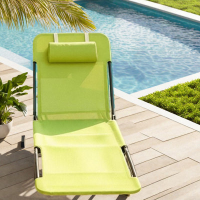 Adjustable Patio Chaise Lounges, Steel Mesh Modern Portable Pool Chair
