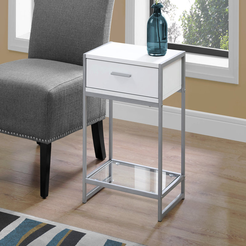 Table d'appoint, côté, bout, table de chevet, lampe, tiroir de rangement, stratifié, métal, contemporain, moderne