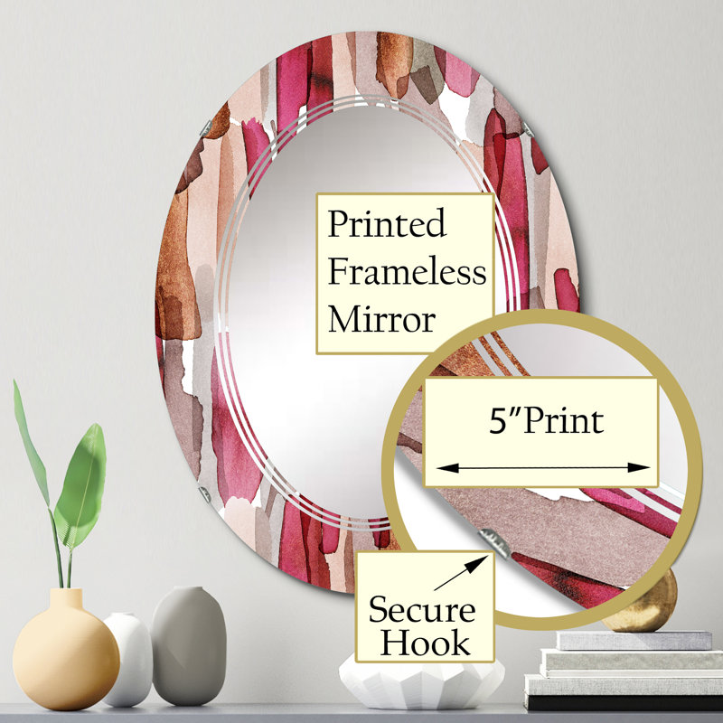 Rouge, rouge, orange et brosses Grach - miroir mural moderne, 30 po x 20 po