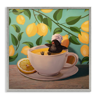 Az-006-Framed " Bird Bathing Lemon Tea " by Lucia Heffernan