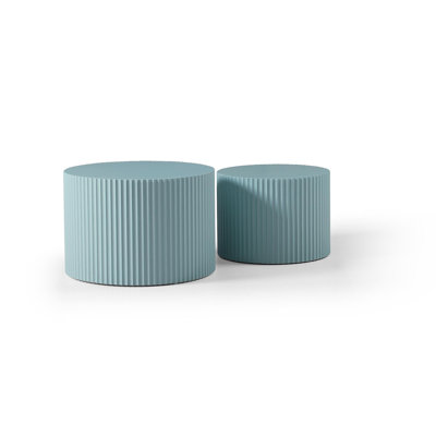 MDF Nesting Table Set Of 2,Handcraft Round Coffee Table For Living Room/Leisure Area,  Blue