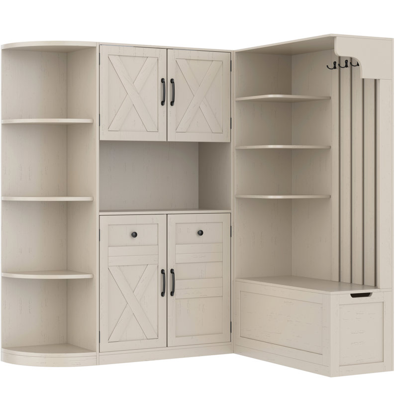 Left - Right Hall Cabinet , 2 1 Storage And Tree, Can Be Combined Into L Shape, Ample Storage, , Easy To Install Cabinet, Hanging, 5 Cabinets, 8 Shelves, 4 Hooks, Waterproof Safe Design