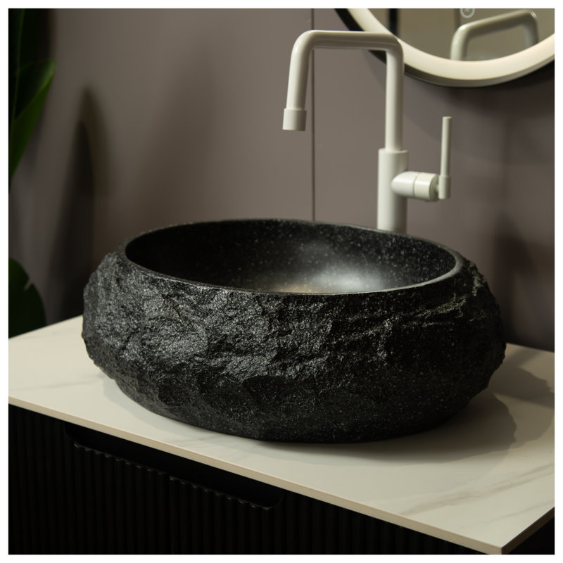 Lavabo vasque gris foncé Luna 18 po, lavabo de salle de bain ovale irrégulière en résine avec motif de pierre artistique, lavabo moderne sur le comptoir, robinet non inclus