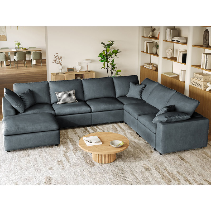 7-Piece Modular Sectional Sofa Cloud Couch, Reversible Living Room Set, Gray Chenille