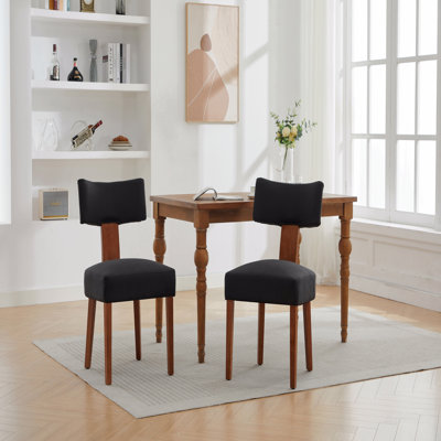 064-Ensemble de 2 chaises de salle à manger sans accoudoirs modernes en lin avec dossier incurvé et pieds en bois massif
