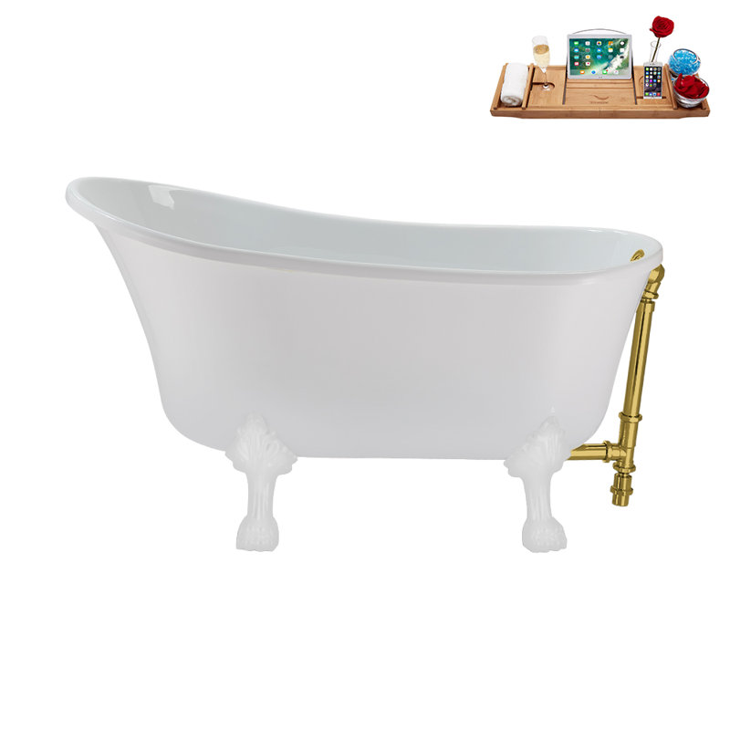 51.2'' x 25.6'' Soaking Acrylic Bathtub, Glossy White, Polished Gold