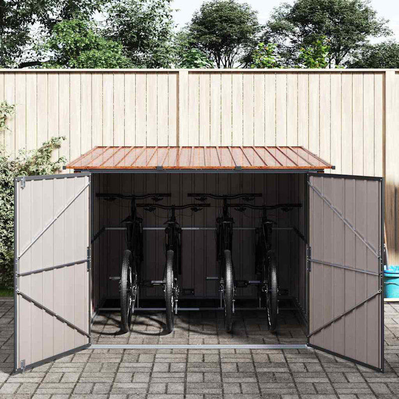 Vidaxl Bike Shed 3 Pcs Metal Storage Outdoor Garden Terrace Structure Solution, Brown