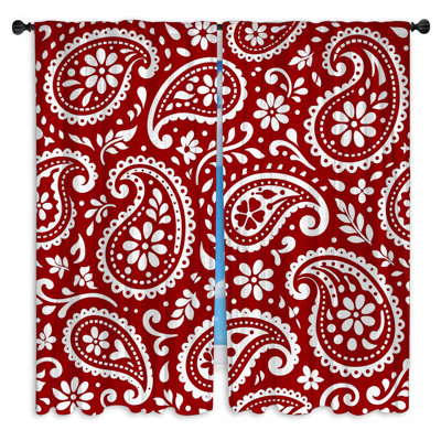 Rideaux de fenêtre rouge et blanc à motif cachemire et cachemire obscurcissant - 2 panneaux