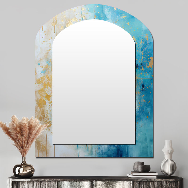 Divine mandala délicat or délicat turquoise I - miroir mural Boho Mandala Arch, miroir asymétrique traditionnel, impression sur métal