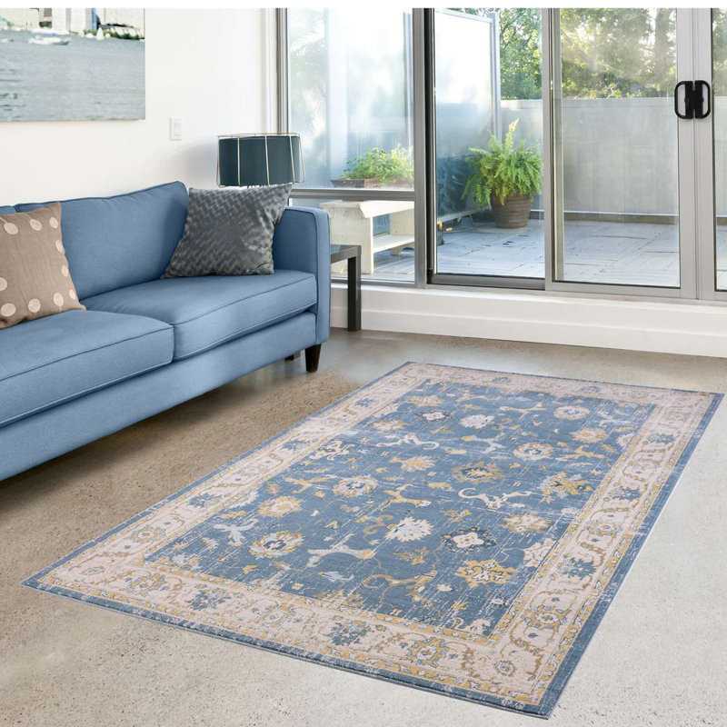 Tapis bleu Staton Southwestern, Rectangle 5 pi 3 po x 7 pi 7 po