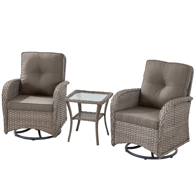 Ensemble de conversation en rotin 3 pièces avec coussins et table d'appoint BreezeWeave, Gris, Non