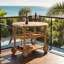 Chariot-bar d'extérieur en bois d'acacia avec plateau pliable et plateaux amovibles pour patio
