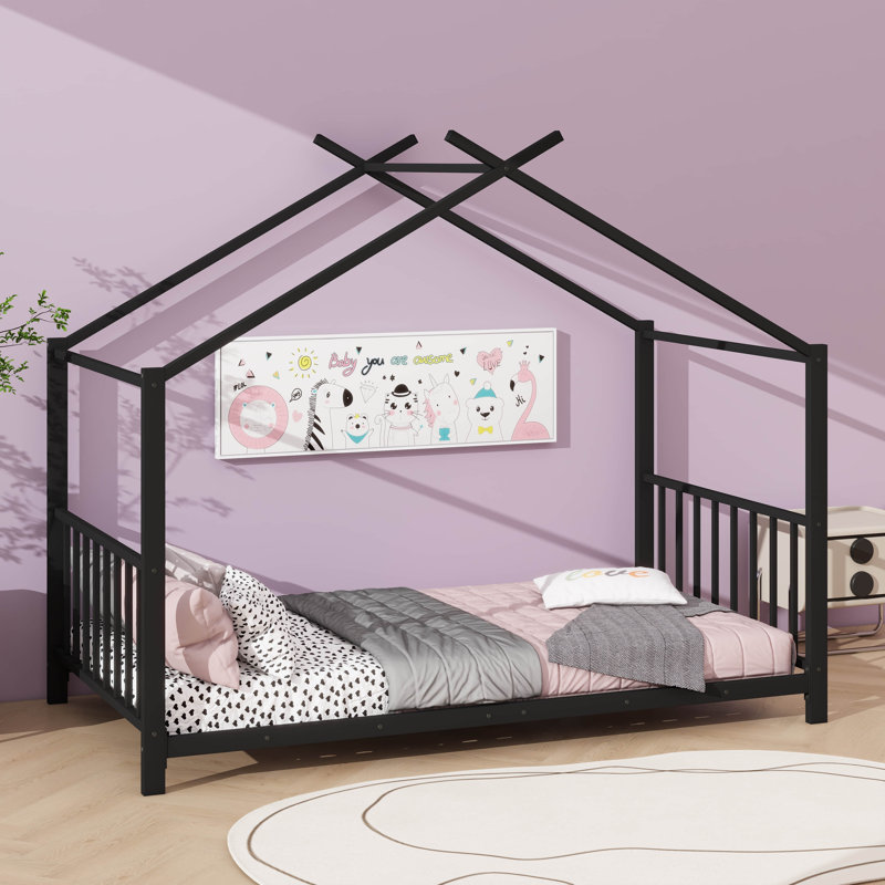 Metal House Bed, Black