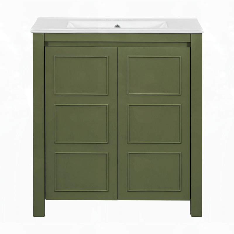 Meuble-lavabo moderne avec cadre en bois, Vert olive