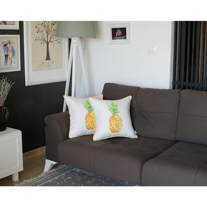 Pineapple Print White and Yellow Polyester Pillow Covers Set
