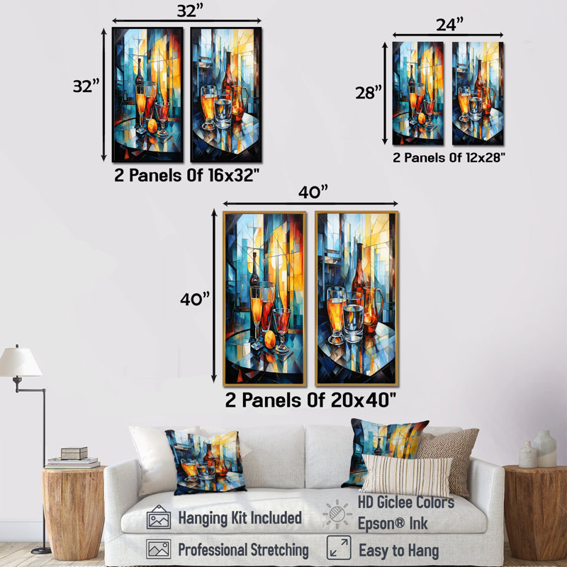 Ensemble de 2 décorations en verre alcoolisées, H 28 po x l 25 po, Toile tendue