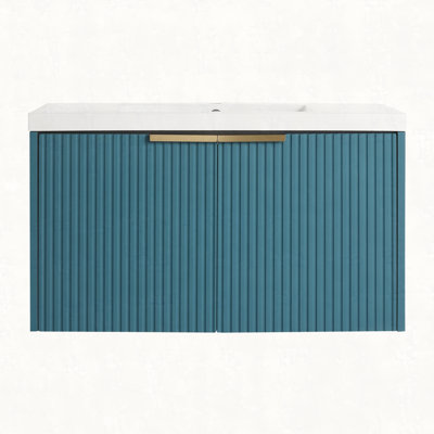36" Wall Mounted Bathroom Vanity with Resin Sink & 2 Soft-Close Doors (KD-Packing)
