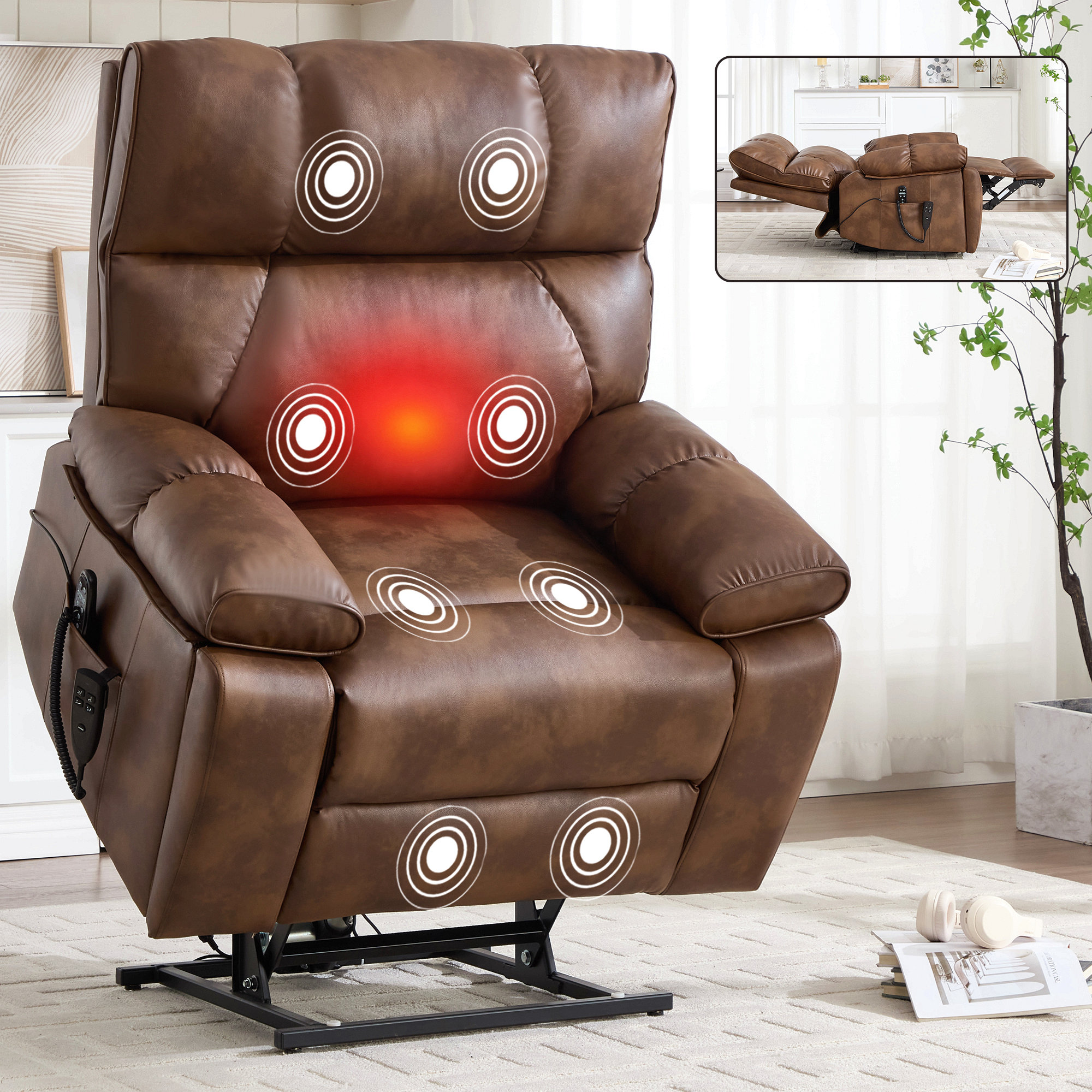 Latitude Run® Leatheraire Heat Massage Dual Motor Infinite Position Up ...
