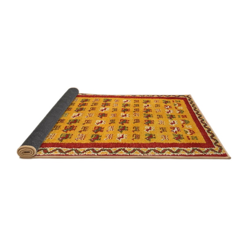 Tapis de zone jaune/rouge contemporaine, Rond 7 pi