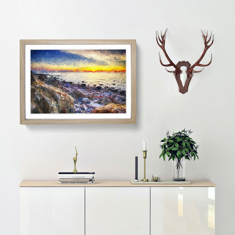 Ocean View in Murcia Spain in Abstract - Picture Frame Painting Print, Oak Framed, 36cm H x 48cm W x 2cm D