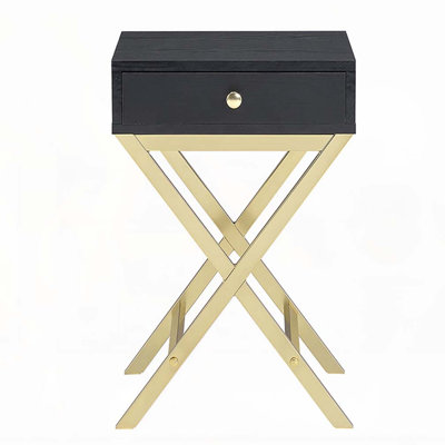 Black and Brass 1-Drawer Rectangular Accent Table