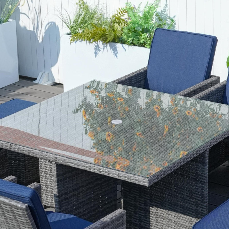 Square Outdoor with Umbrella Hole Dining Table - 125 cm W 125 cm D