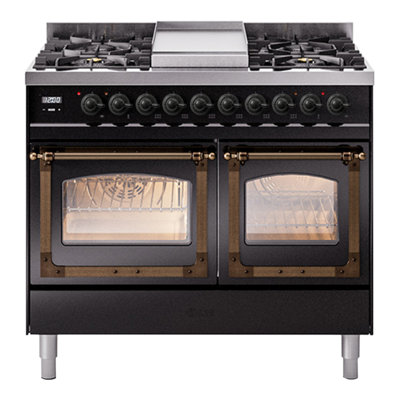 ILVE Nostalgie II Series Noblesse 40 inch Dual Fuel Range with 6 Sealed Burners, Griddle (Glass Door)
