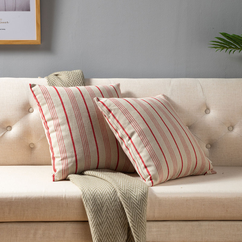 Burlap Square Pillow Cover, Red