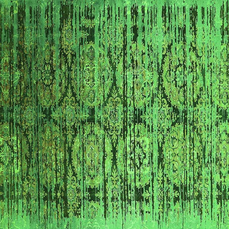 Tapis oriental en chenille / polyester tissé à la machine en vert / noir, Carré 5 pi