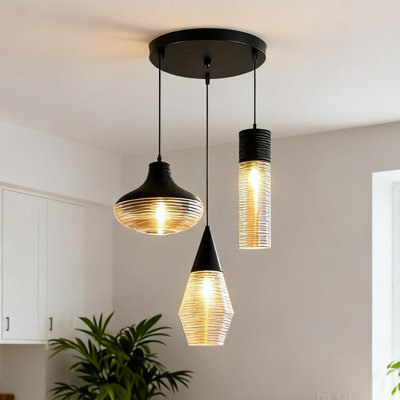 Modern Ribbed Glass 3 -light Pendant Light