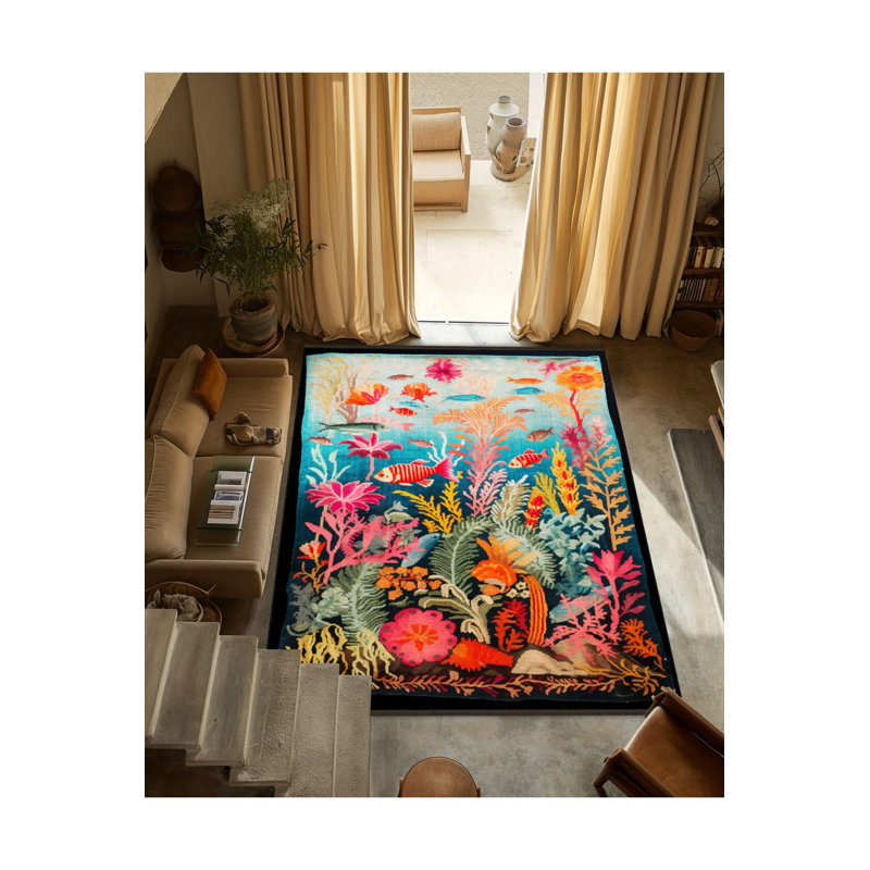 Tapis décoratif multicolore à motif de fleurs multicolores et lavables avec motif de franges
