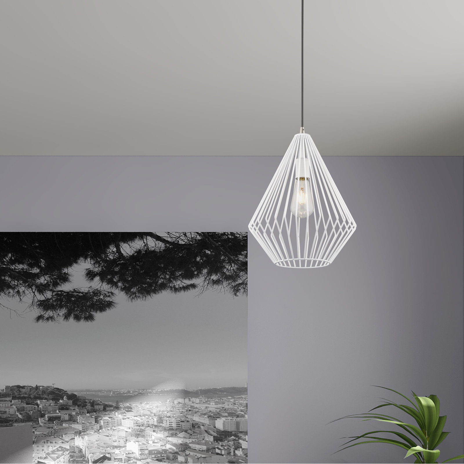 Garfield Single Light Metal Steel Dimmable Pendant, White