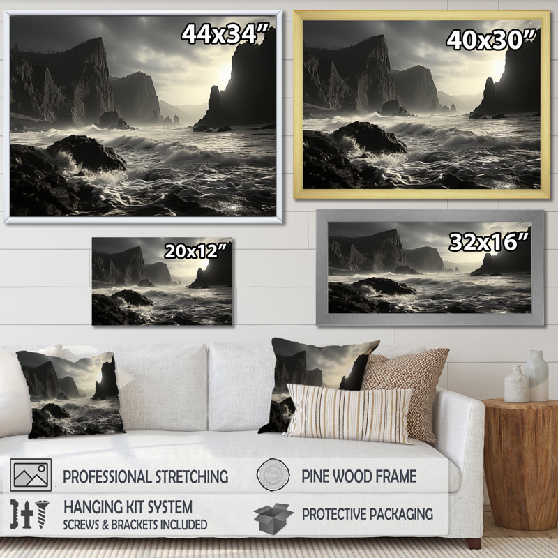 Balaji Coastal Majesty I sur impression sur toile, H 34 po x l 44 po x P 1,5 po, Cadre simple noir