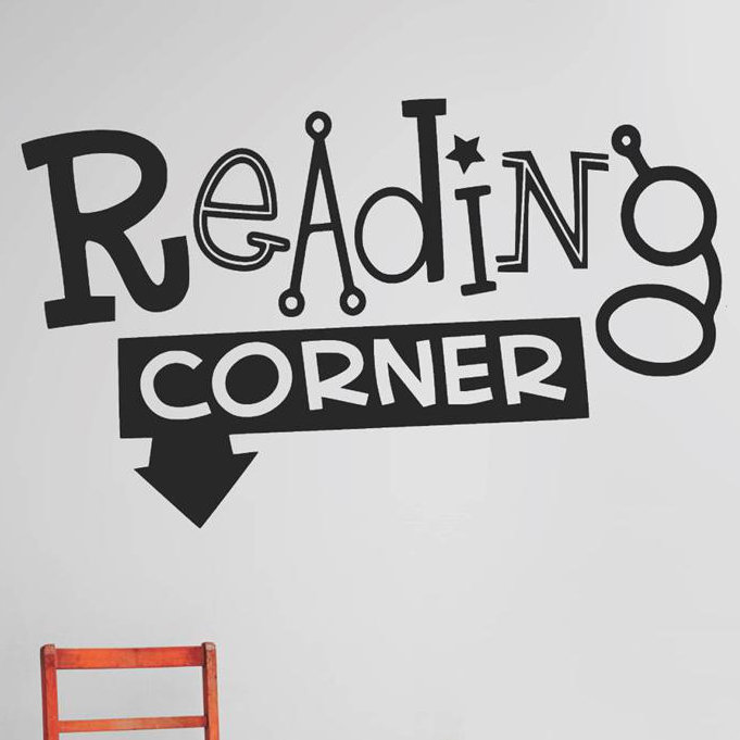 Décalcomanie murale en coin reading, Noir, H 10 po x l 20 po x P 0,16 po