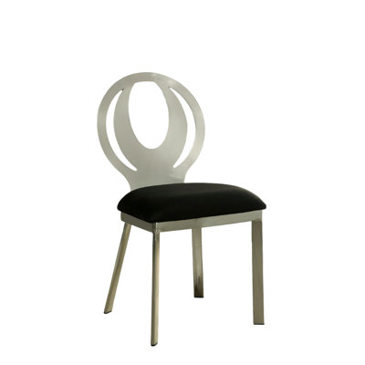 Chaises de salle à manger 2 pièces avec structure en métal argenté et siège rembourré en microfibre noire, chaises à dossier ovale contemporain, métal, coussin de siège, style,