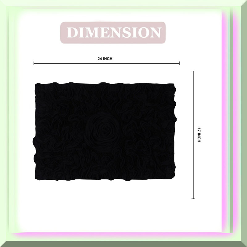 Skak Cotton Bath Rug, 17" W x 24" L, Black