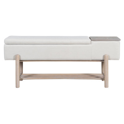 TREXM Farmhouse Upholstered Storage Bench With Hidden Compartment