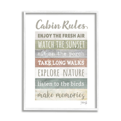 Cabin Rules Typography Sign Nature Hiking Theme Picture Frame Textual Art on MDF