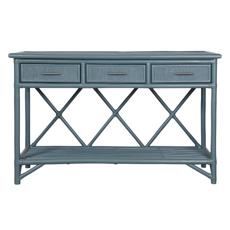 54'' Wide 3 Drawer Rattan Wood Sideboard, Regatta Blue