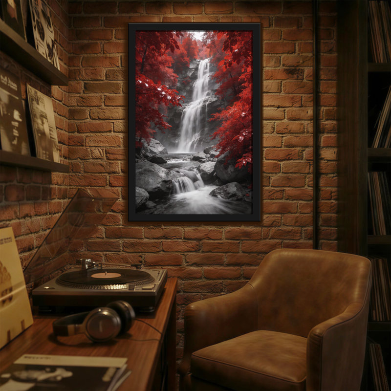 «Plants & Flowers Red Leaves Waterfall Nature Landscape», reproduction d'art, H 18 po x l 12 po