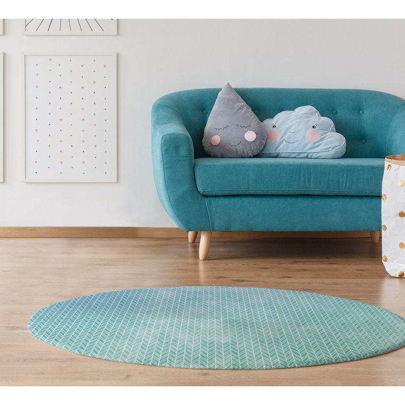 Tapis bleu marine/bleu clair chevrons medium, Rond 5 pi