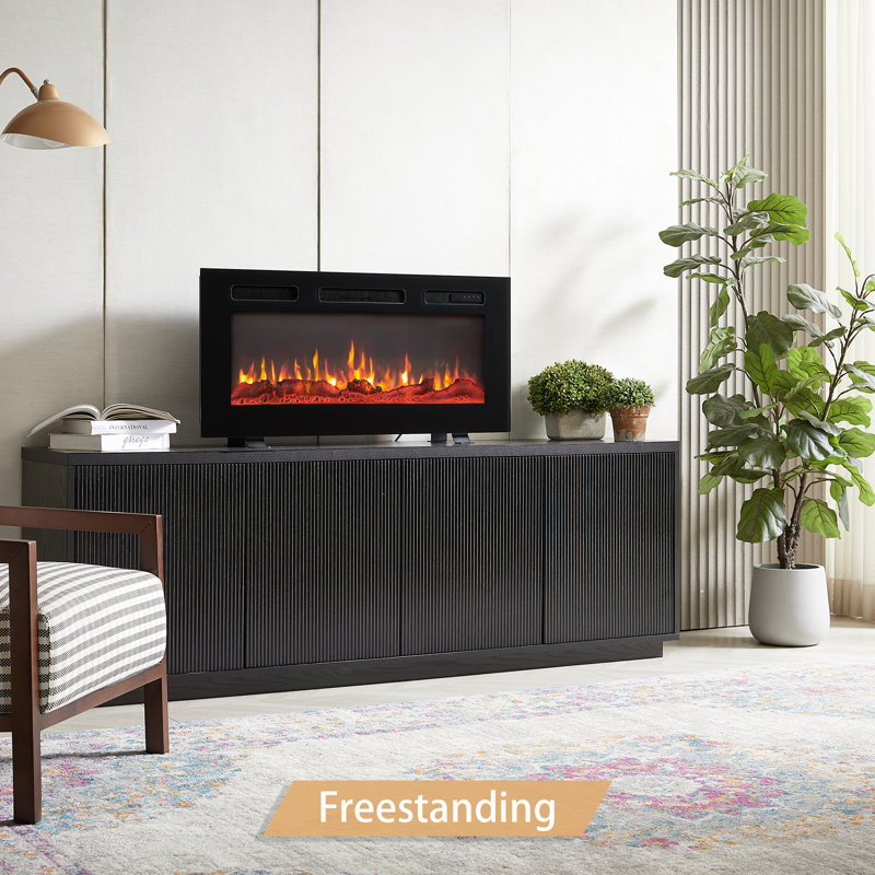 Carsten 60" 3-in-1 Electric Fireplace Insert with Adjustable Color Flames & Fire Cracking Sound