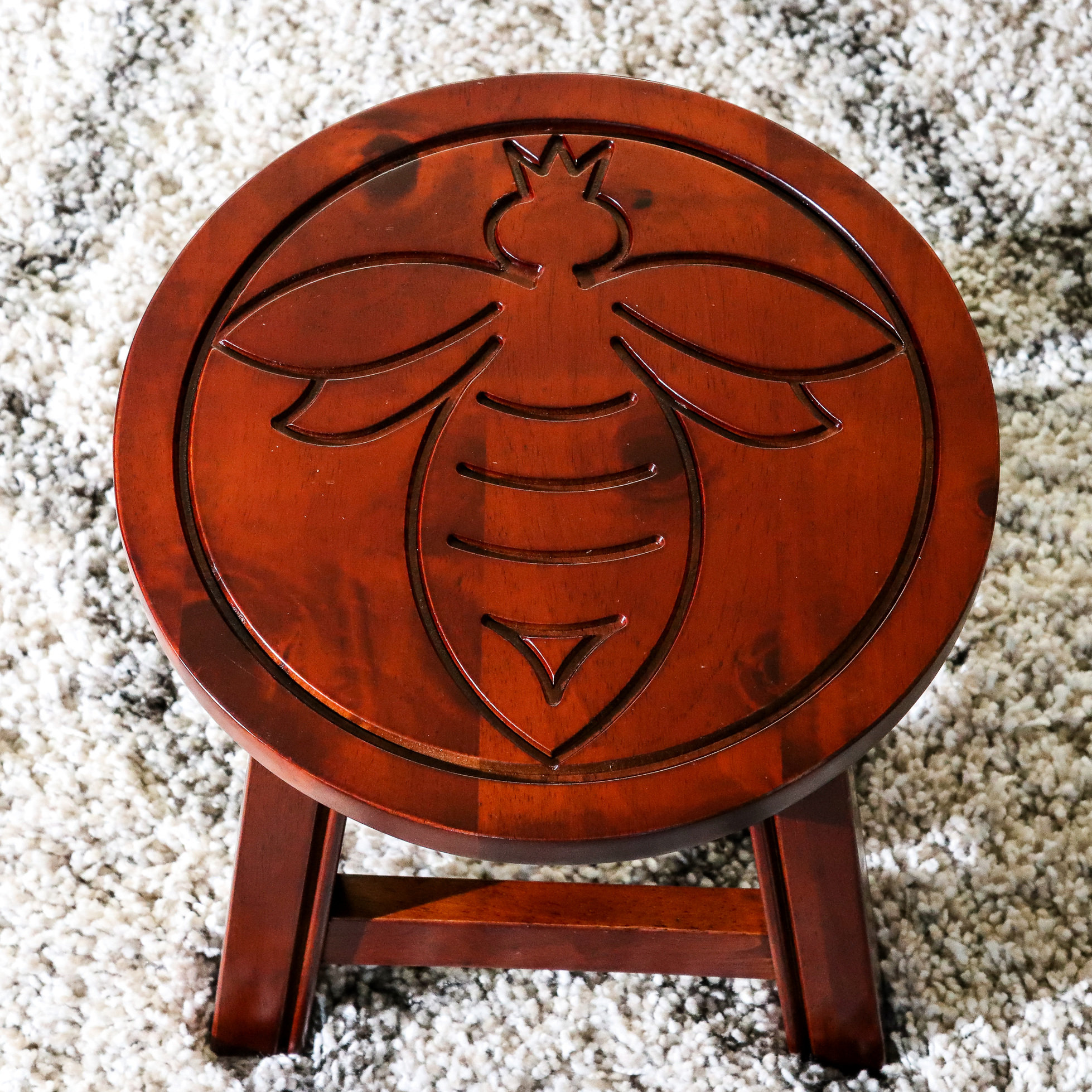 Latitude Run® Delightful Cherry Wooden Stool With Queen Bee - Stylish ...